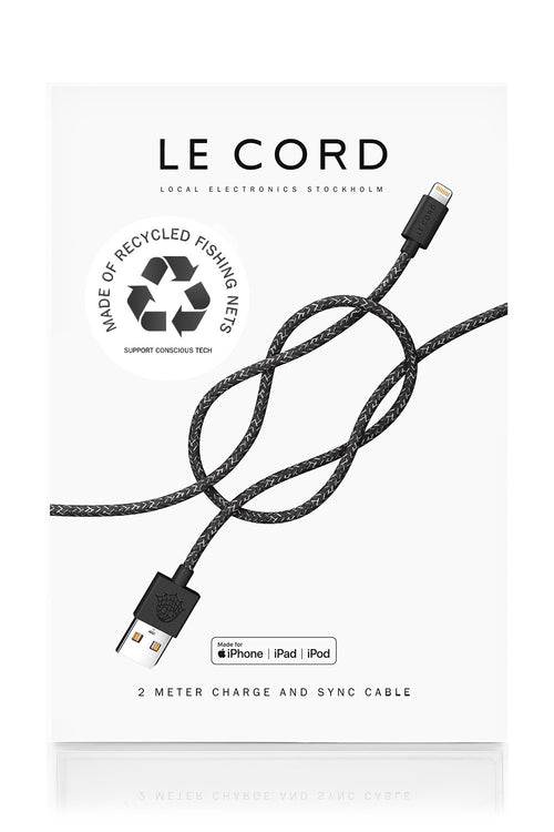 Schwarzes Apple MFi Lightning-Kabel 2 m aus recycelten Fischernetzen