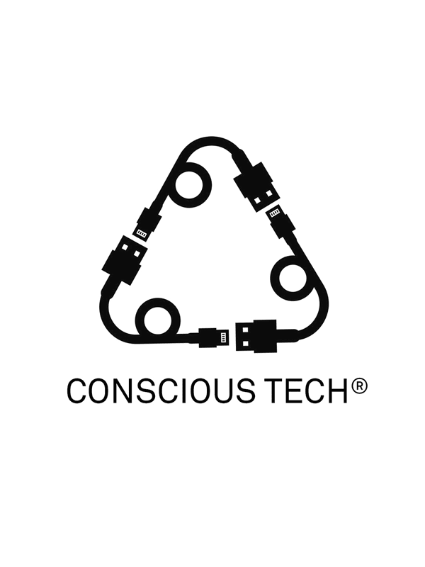 Conscious Tech Logo mit Kabelsymbol aus recycelter Elektronik