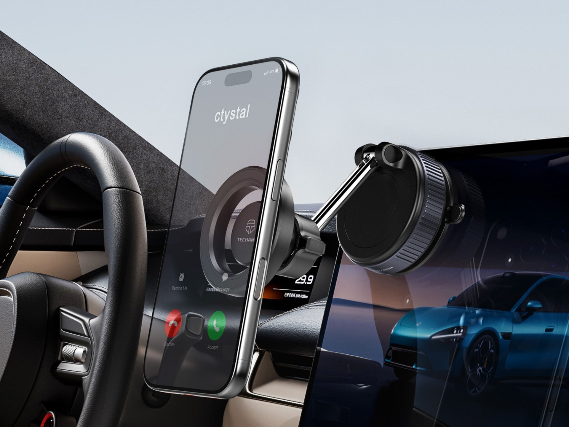 Magnetische Auto-Handyhalterung mit Saugnapf im Fahrzeug montiert